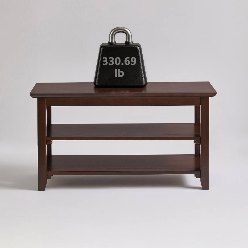 Alt View 9. Loheer - Loheer 2-Tier Solid Wood Shoe Bench, Walnut Entryway Shoe Rack with Storage Shelves, 31.5 Inch Wide - Walnut.