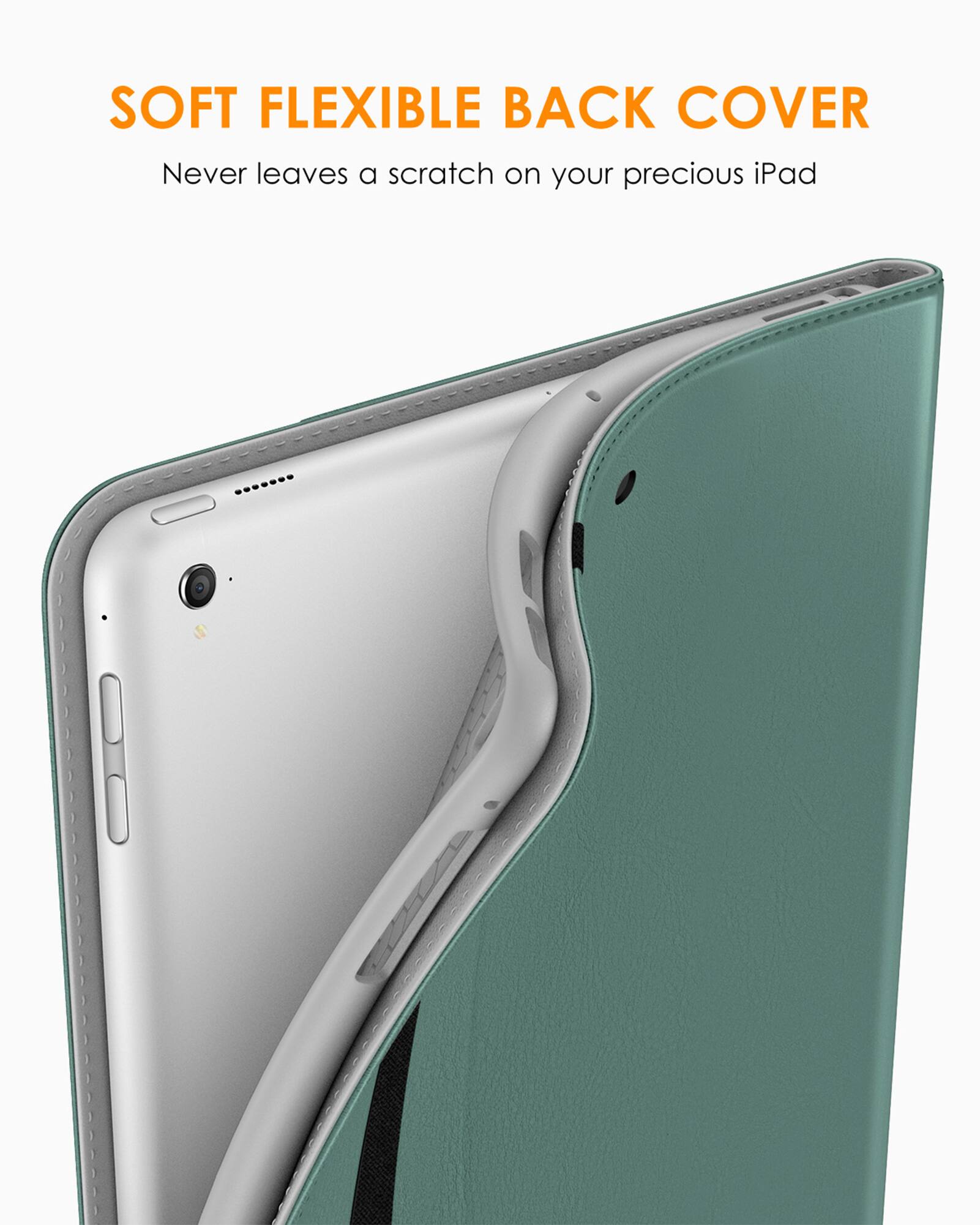 SOFT FLEXIBLE BACK COVER  
Never leaves a scratch on your precious iPad