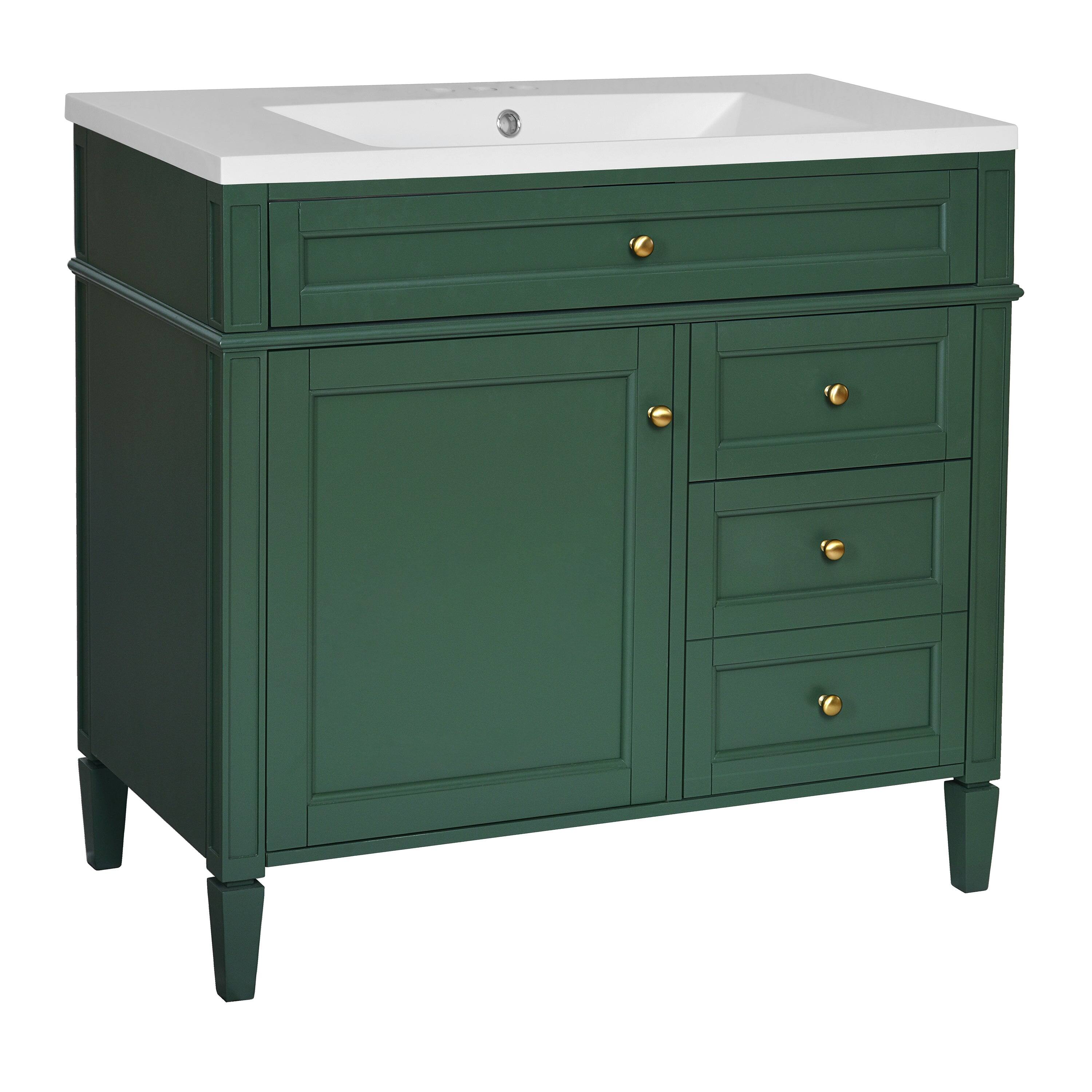 Alt View 8. Boyel Living - 36 Inch Bathroom Vanity Set with Mirror Cabinet Resin Sink 3 Drawers 2 Doors Green - Green.