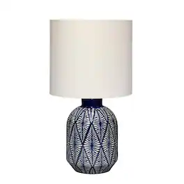 Manhattan Lane - Hyla Accent Table Lamp, 17 Inch, Linen, Geometric Ceramic - Cream, Indigo Blue, White