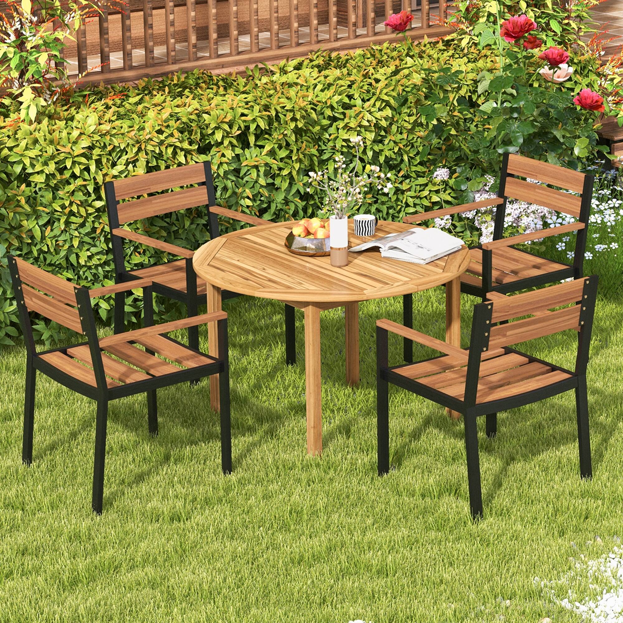 Alt View 4. Costway - Costway Patio Dining Table Acacia Wood Round Outdoor Bistro Table 4-Person for Deck Lawn - Natural.