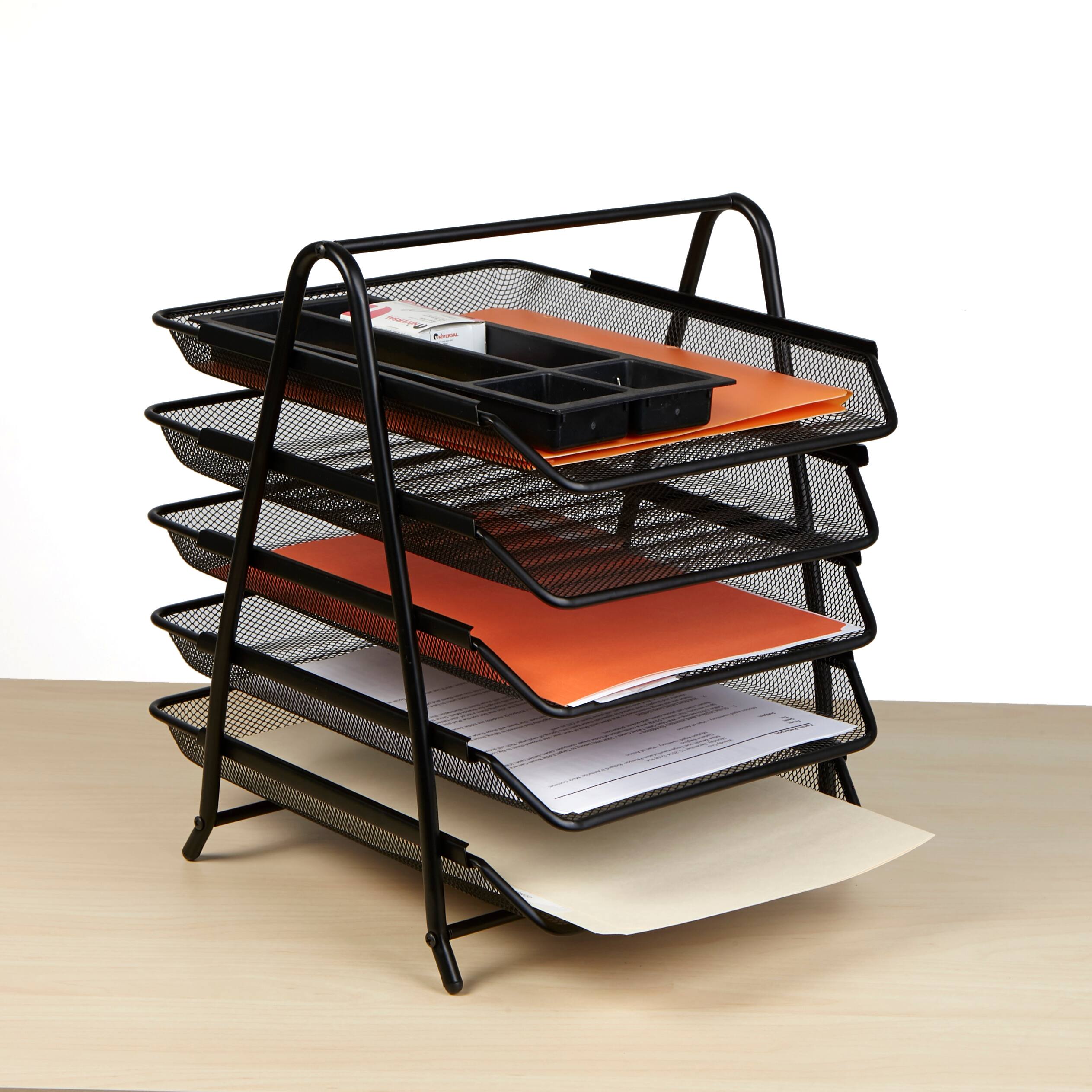 Alt View 15. Mind Reader - Desk Organizer with 5 Sliding Trays - Black.