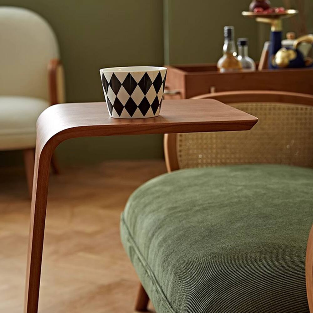 Alt View 6. POVISON - 15" Modern C-Shaped Side Table with Wheels, Mid-Century Modern, Walnut Color End Table for Living Room - Walnut Color.