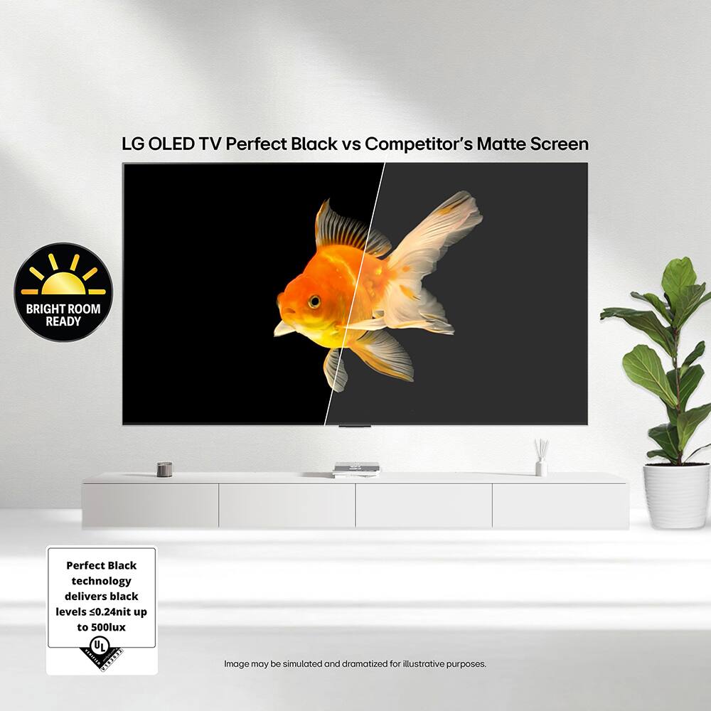 LG OLED TV Perfect Black vs Competitor's Matte Screen

BRIGHT ROOM READY

Perfect Black technology delivers black levels <0.24nit up to 500lux

Image may be simulated and dramatized for illustrative purposes.