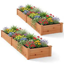 Costway - 2 PCS Wooden Raised Garden Bed Outdoor Wood Planter Box for Vegetables Flowers - Orange