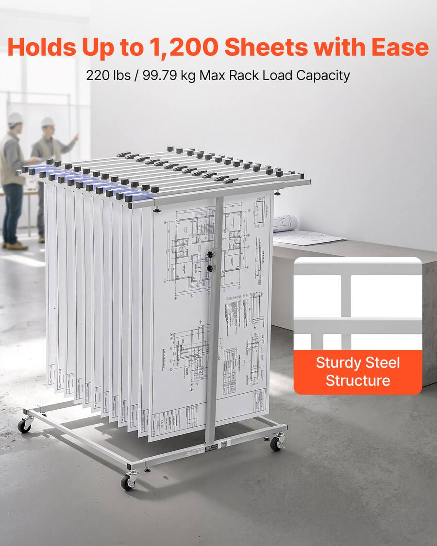 VEVOR Blueprint Storage Rack, Steel, Mobile Adjustable Blueprint Holder ...