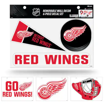 NHL.com
REMOVABLE WALL DECOR
6-PIECE DECAL SET
DETROIT RED WINGS
RED WINGS
GO RED WINGS!
RED WINGS
GO RED WINGS!
DETROIT RED WINGS