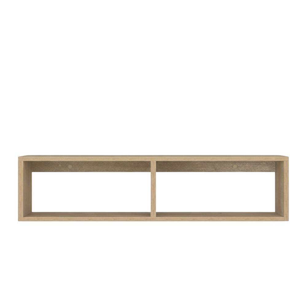 Alt View 3. FurniFact - Oak floating TV stand with 2 shelves for modern living spaces - Beige.
