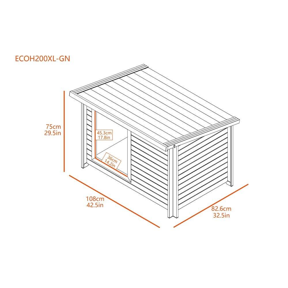 ECOH200XL-GN  
75cm 29.5in  
45.3cm 17.8in  
36cm 14.2in  
108cm 42.5in  
82.6cm 32.5in