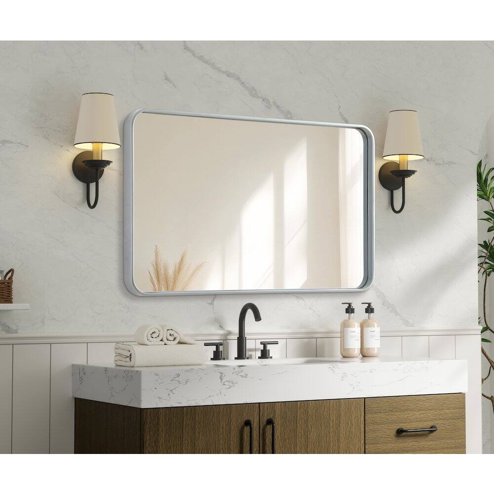 Alt View 2. Elegant Decor - Contour Metal Rectangle Mirror 24x40 in Silver - Silver.