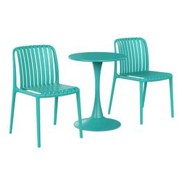 WestinTrends - Playa 3-Piece Outdoor Metal Dining Table Set And Stackable Resin Patio Chairs - Turquoise