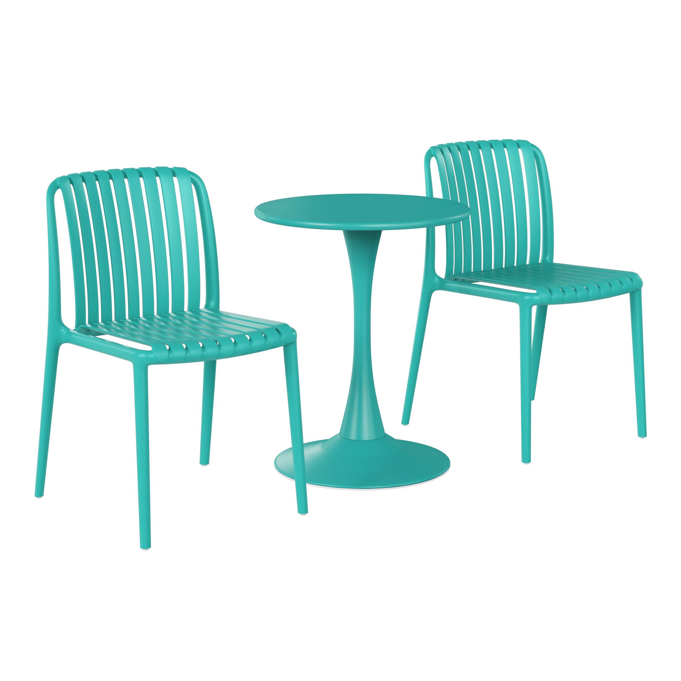 Front. WestinTrends - WestinTrends Playa 3-Piece Outdoor Metal Dining Table Set And Stackable Resin Patio Chairs - Turquoise.
