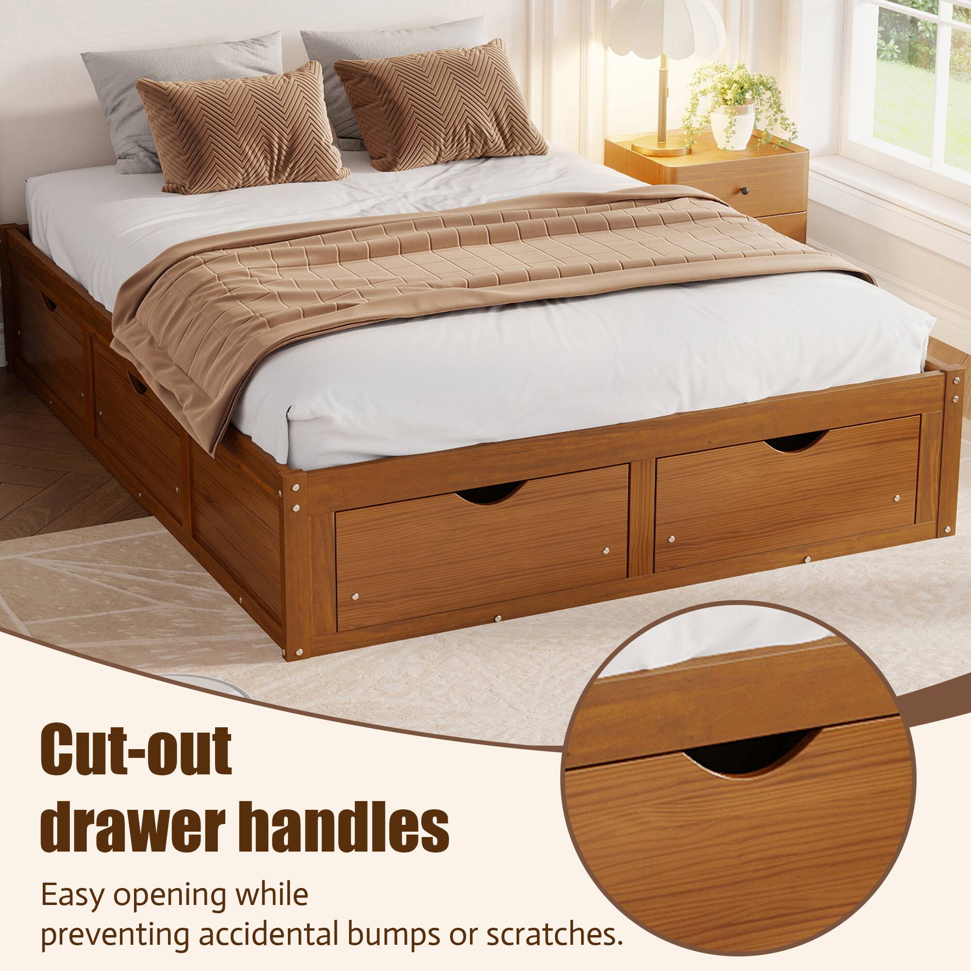 Cut-out drawer handles  
Easy opening while preventing accidental bumps or scratches.