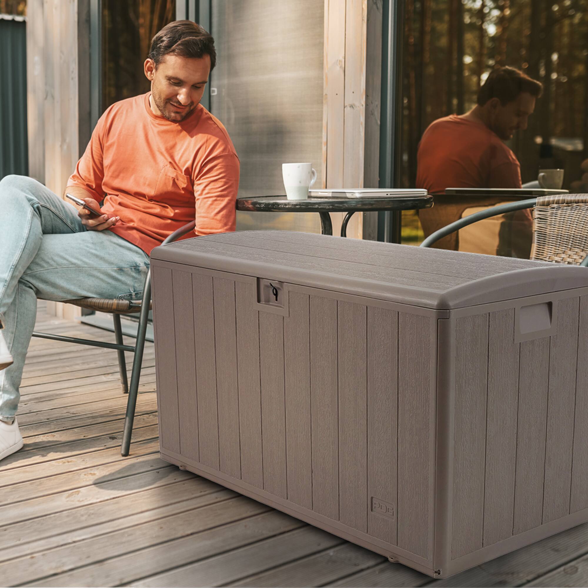 Alt View 3. Plastic Development Group - Plastic Development Group 105 Gallon Outdoor Patio Storage Deck Box, Driftwood - Driftwood.