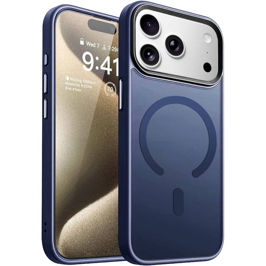 Entronix - Magnetic Case for iPhone 17 Pro Max - Translucent Frosted Matte Finish - Navy Blue