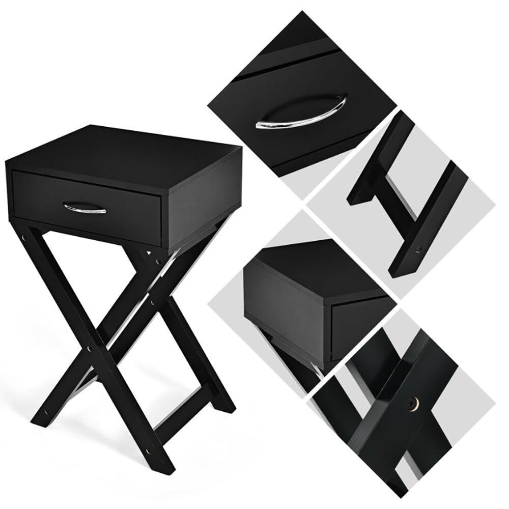 Alt View 1. Kadyn - Nightstand,Coffee Side Table,Design Sofa Side Table with X-Shape Drawer for Living Room Bedroom-Black - Black.