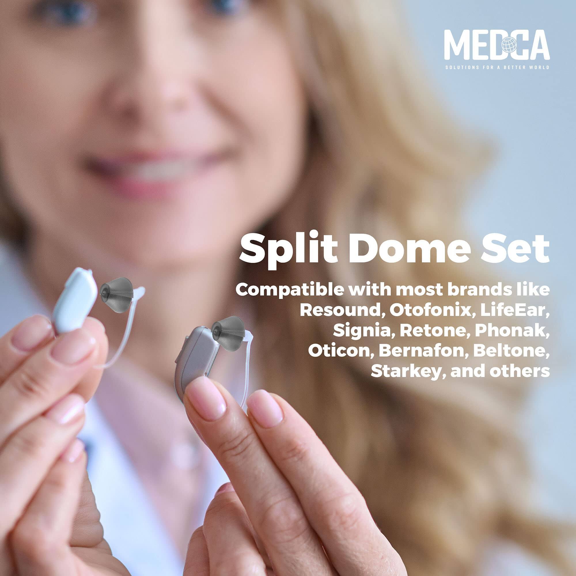MEDCA  
SOLUTIONS FOR A BETTER WORLD  

Split Dome Set  
Compatible with most brands like Resound, Otofonix, LifeEar, Signia, Retone, Phonak, Oticon, Bernafon, Beltone, Starkey, and others