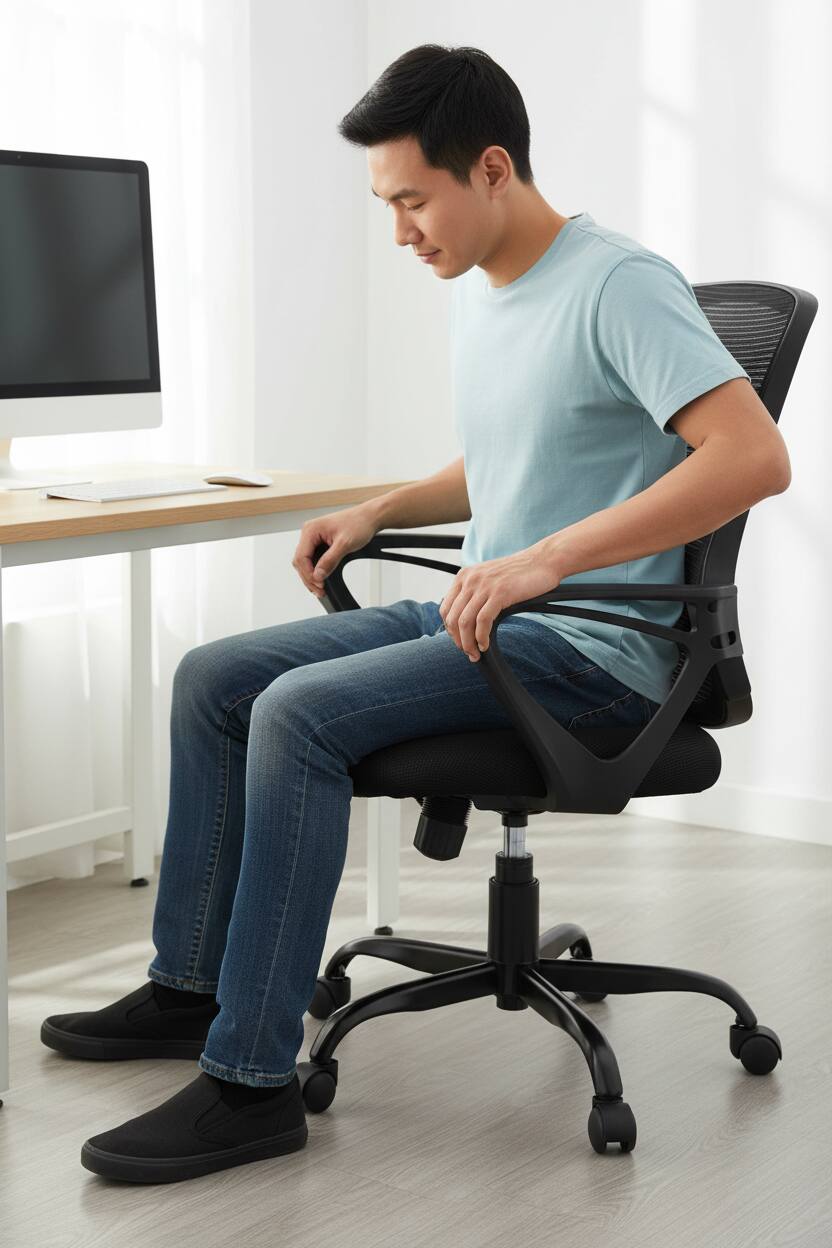 Alt View 5. AOITUN - Ergonomic Office Chair for Long Work Hours, Black Mid-Back Seat with Adjustable Arms, Swivel Design, 300 lb Capacity - Black.