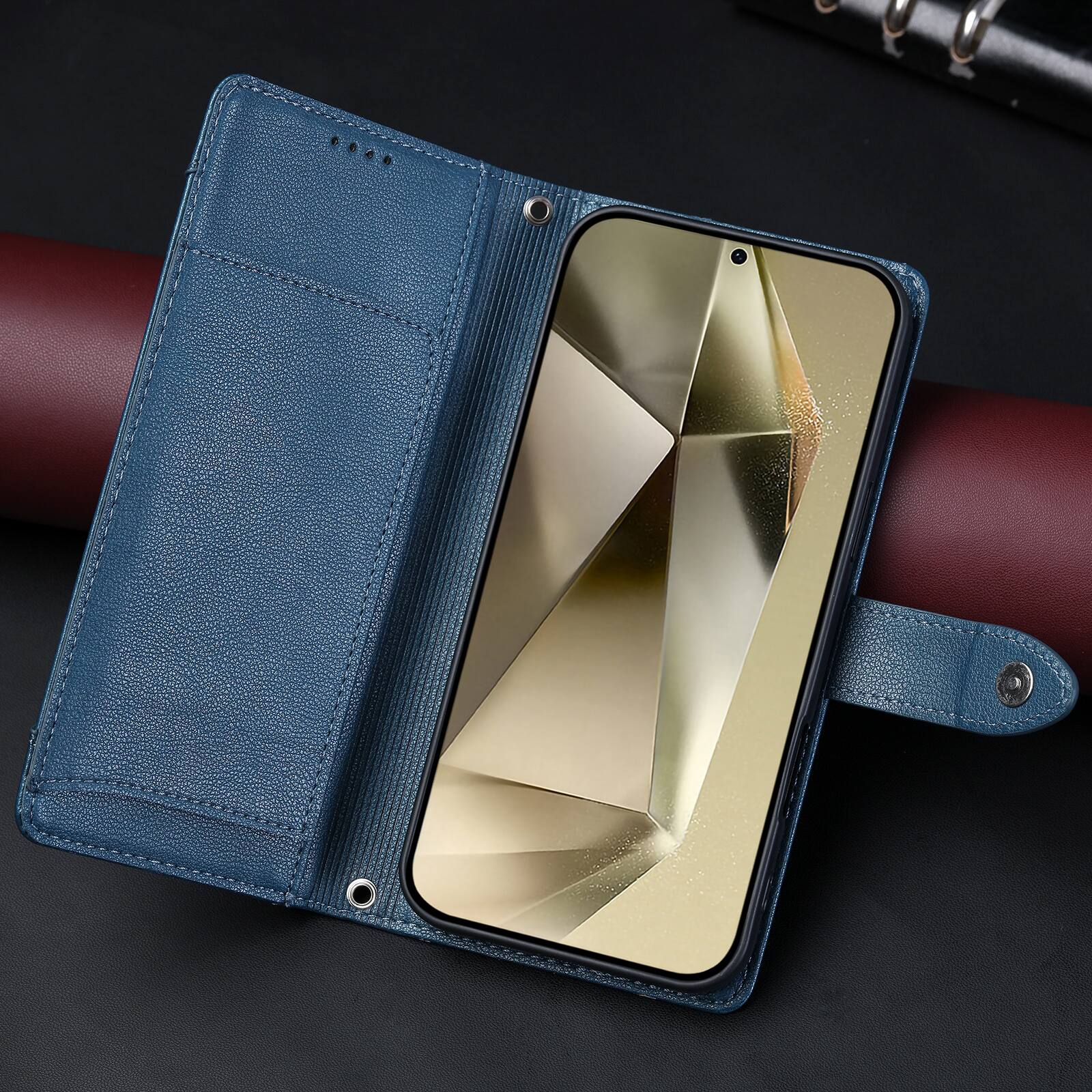 Alt View 5. Dteck - Wallet Case for Apple iPhone 16 Pro Crossbody Premium Leather Kickstand Zipper Card Slot Cover With Strap+Lanyard - Darkblue.