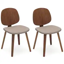 Costway - Modern Dining Chair Set of 2 Chenille Kitchen Chair Armless Side Dinette Chairs - Walnut
