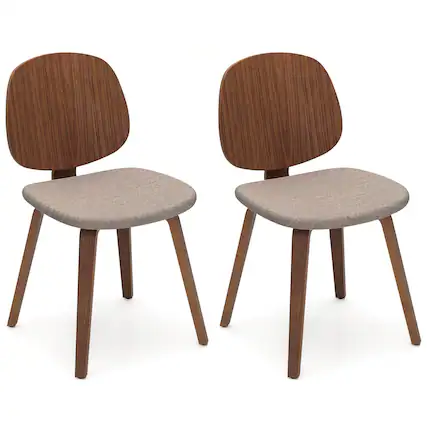 Front. Costway - Costway Modern Dining Chair Set of 2 Chenille Kitchen Chair Armless Side Dinette Chairs - Walnut.