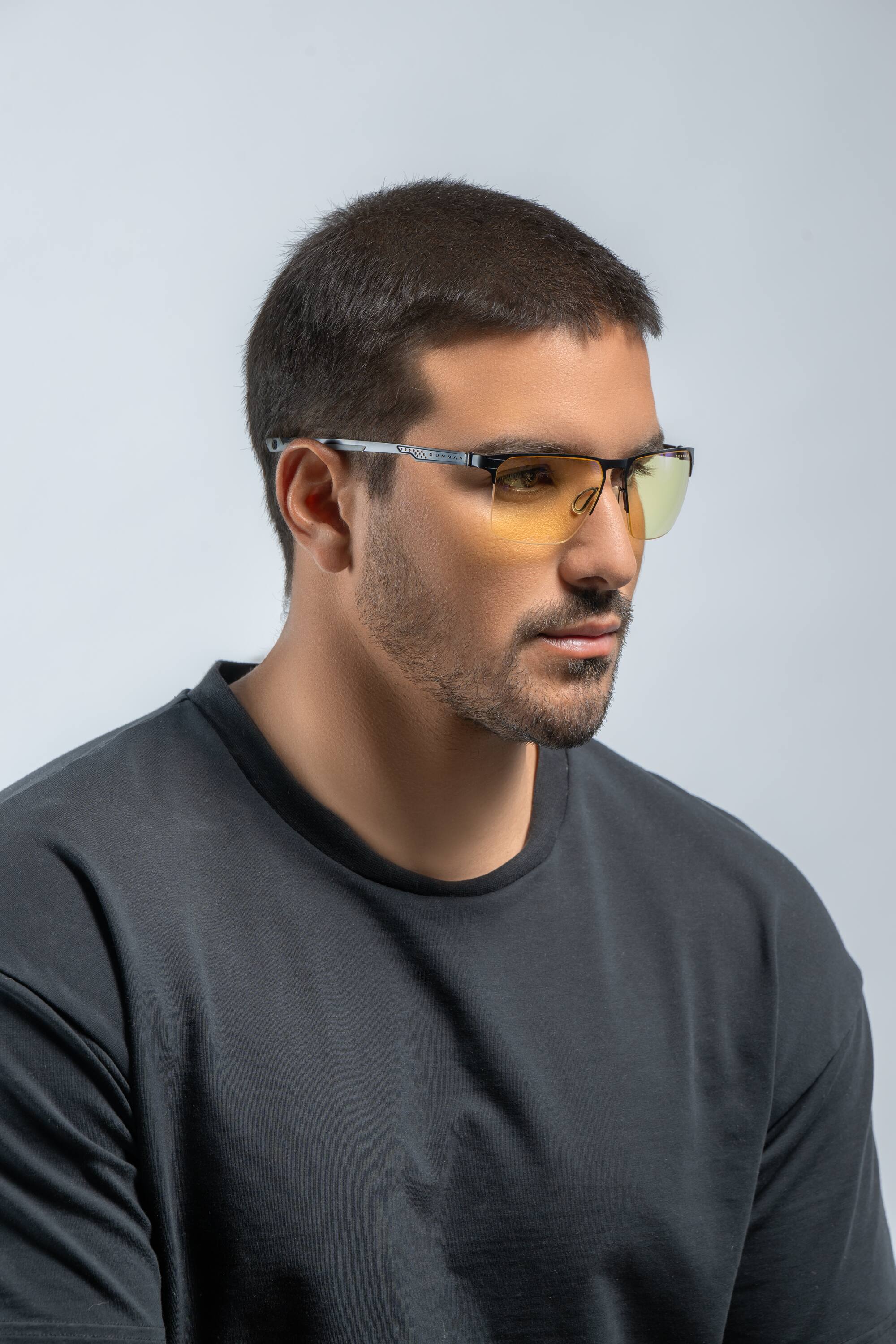 Angle. GUNNAR - Echo Pro eSports Performance Level Computer Glasses with Blue Light Reduction, Amber Lenses - Onyx.