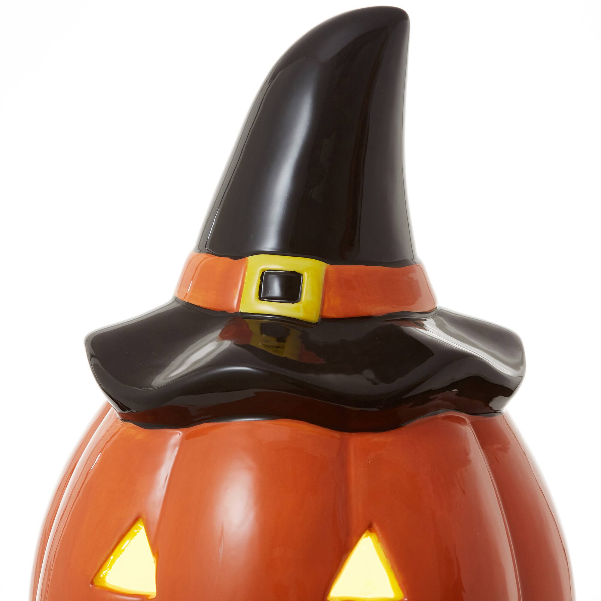 Alt View 2. Casafield - Pre-Lit Ceramic Halloween Hand-Painted Tabletop Indoor Home Decor - Orange Jack-o-Lantern.