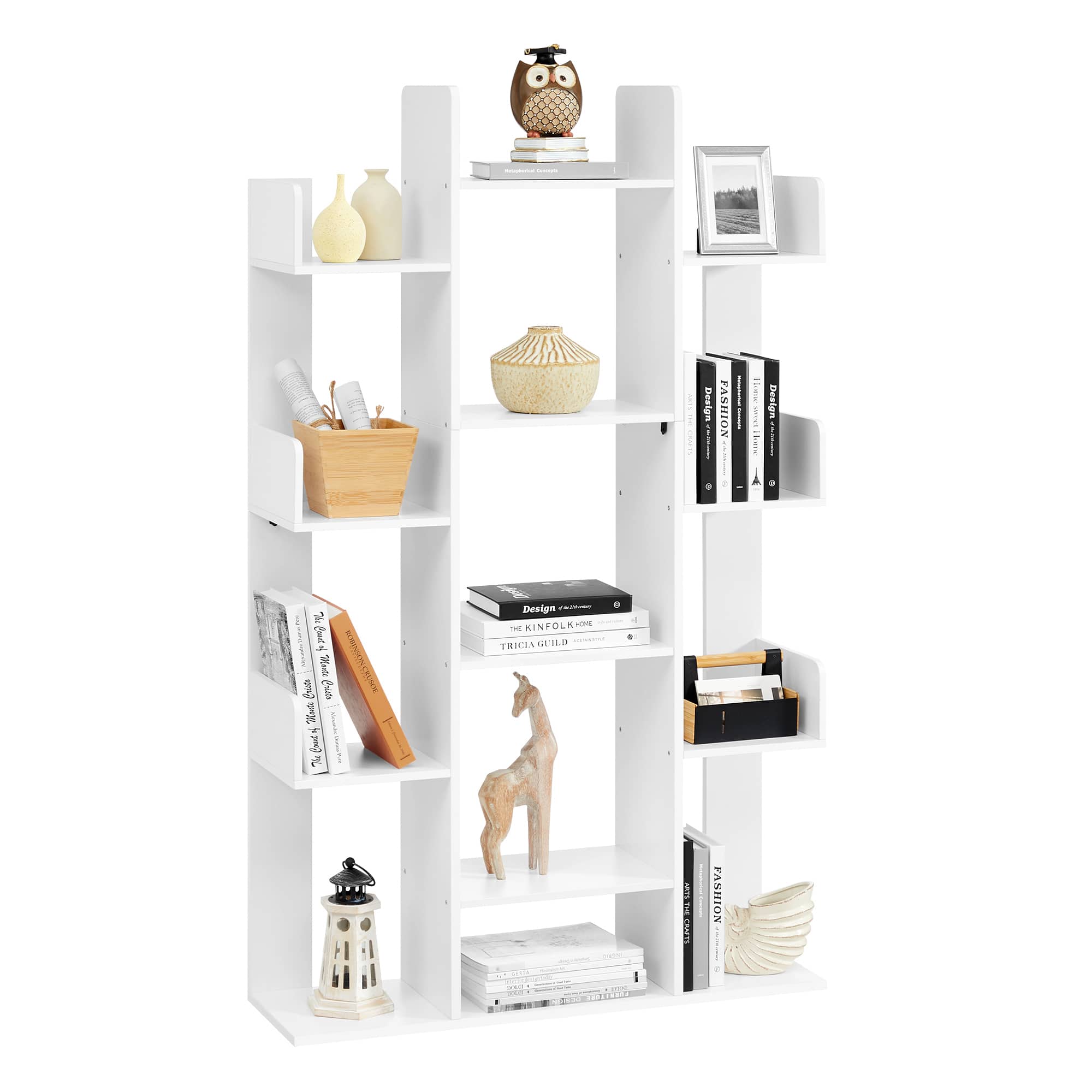 Songmics Home - Bookshelf, Tree-Shaped Bookcase with 13 Storage Shelves, 86 x 25 x 140 cm, with Rounded Corners - White