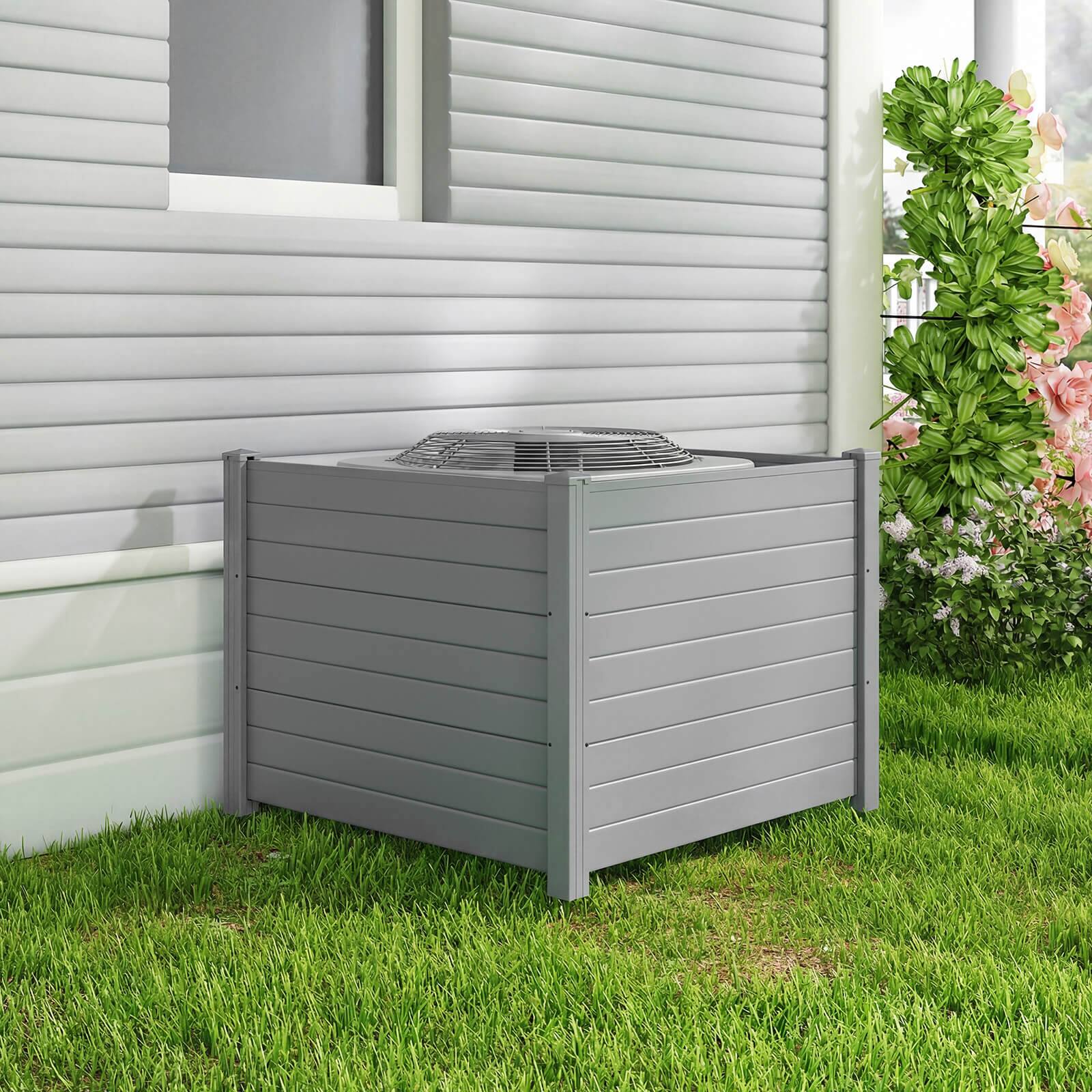 Alt View 3. Costway - Costway 48" x 38" Air Conditioner Fence 3 Panels with Metal Ground Stakes, No Dig Trash Can - Gray.