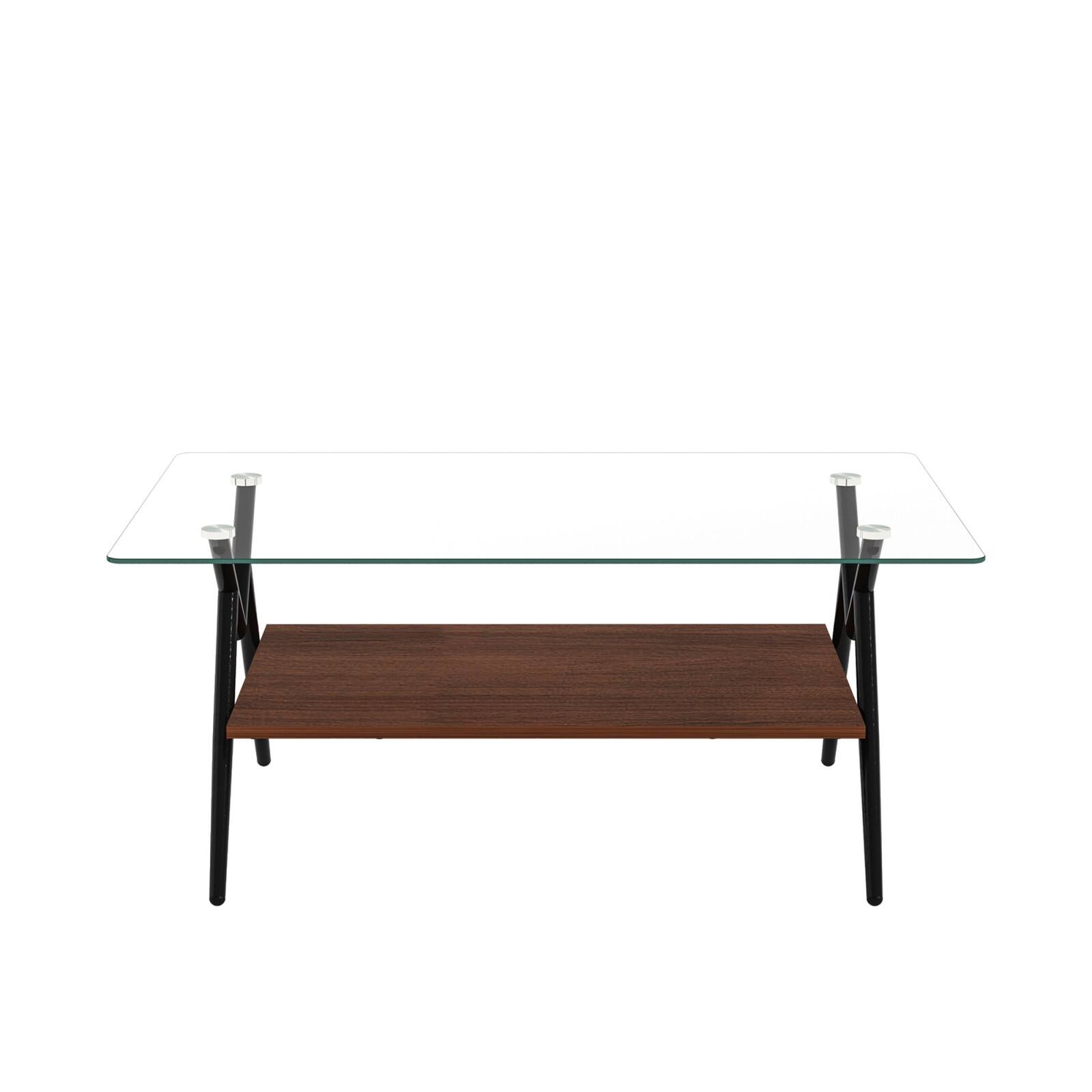 Alt View 8. Ecooso - Rectangle Coffee Table with Tempered Glass top and Black Metal Legs, Modern Table for Living Room - Transparent.