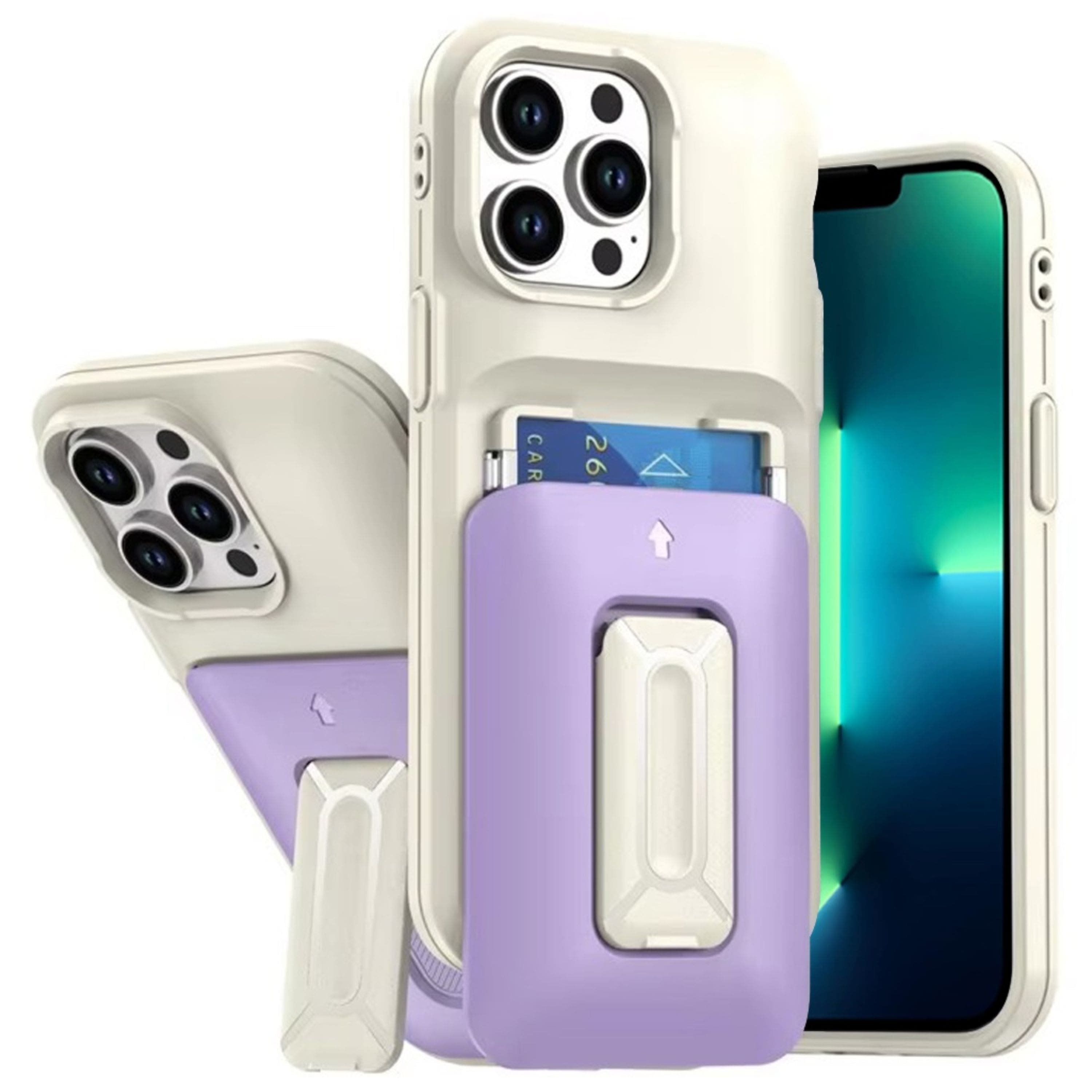 Kitcheniva - Durable Wallet Case With Hand Strap For iPhone 13 Pro Max - Beige/Light Purple