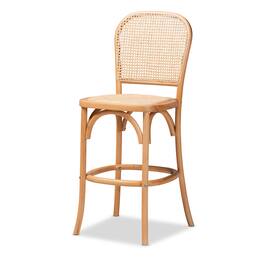Baxton Studio - Vance Mid-Century Modern Woven Rattan and Wood Cane Counter Stool - Beige/Natural