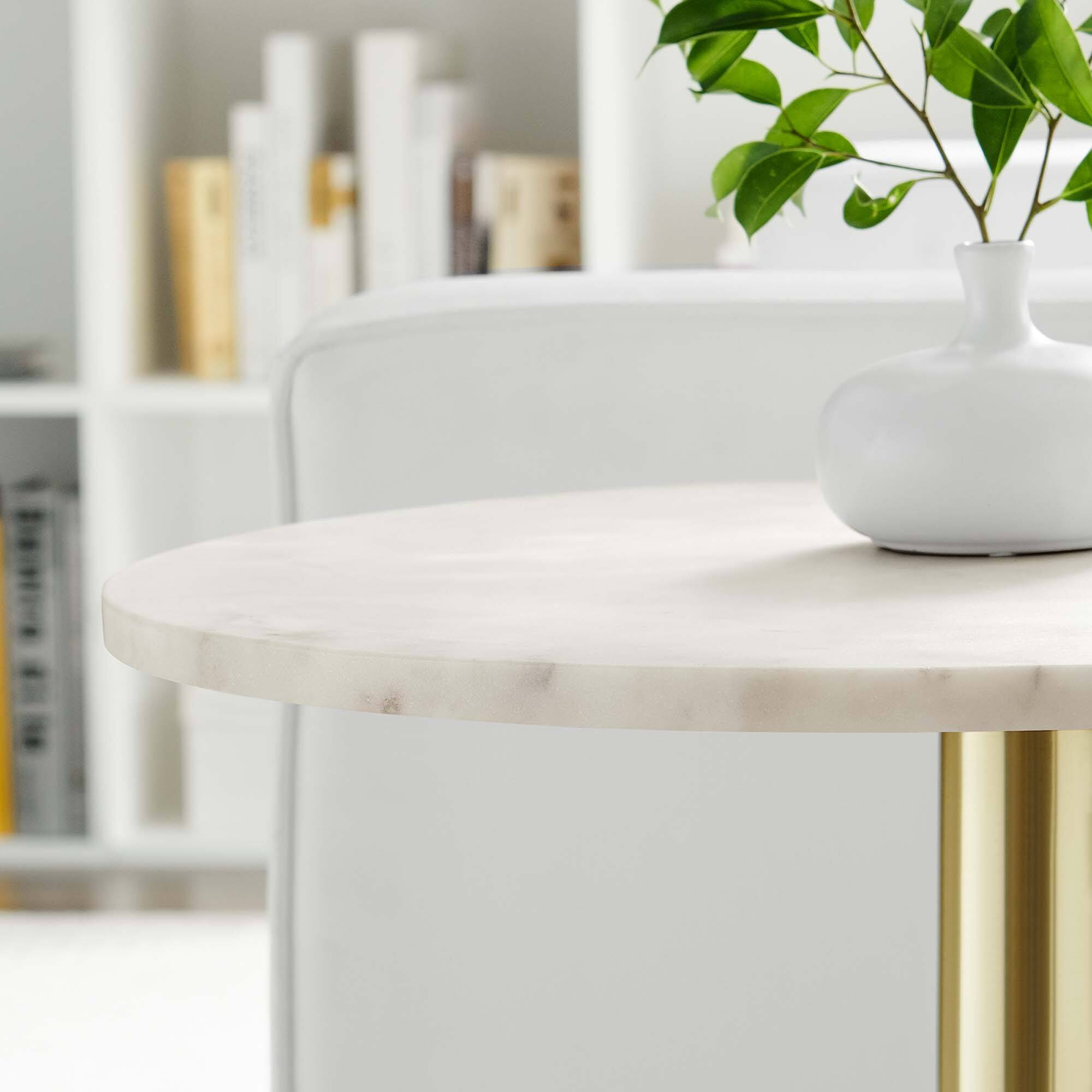 Alt View 2. Modway - Viva Round White Marble Side Table by Modway - Brass White.