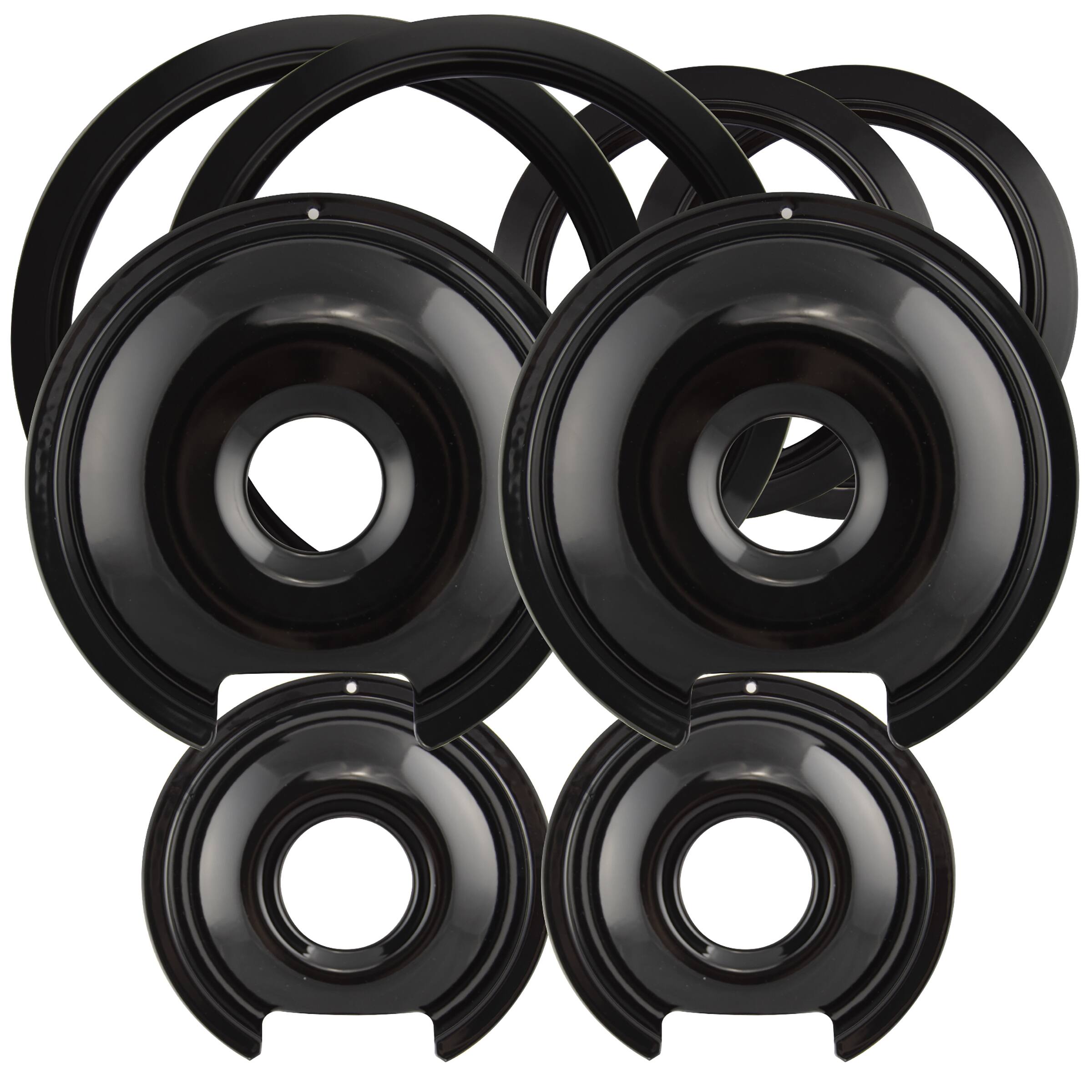 Alt View 1. Range Kleen - Range Kleen P1056RGE8 Style D 8pk Heavy Duty Black Porc Drip Pans & Trim Rings, 2 each Large and Small.