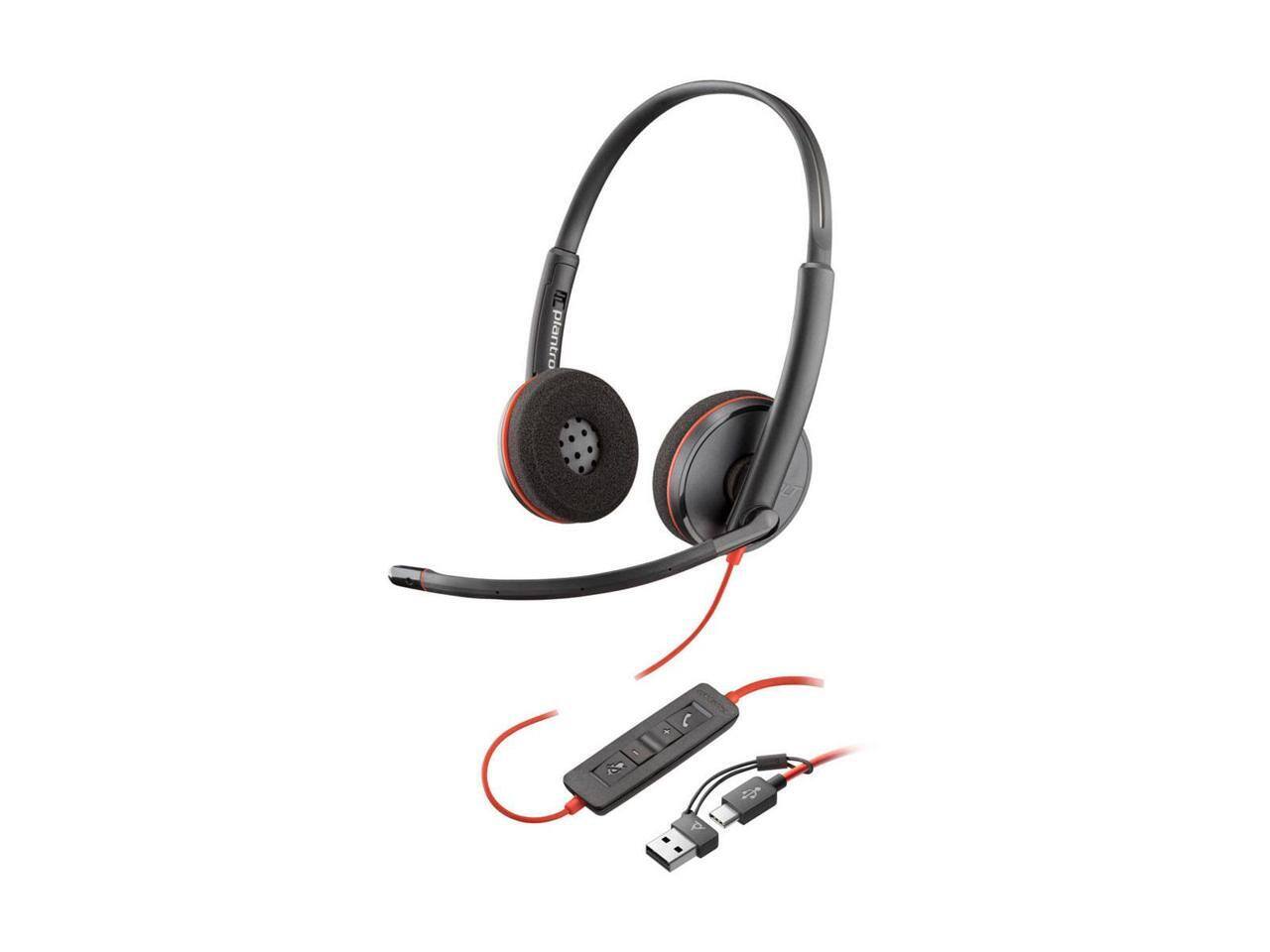 Alt View 2. HP - Poly Blackwire 3220 USB-C Stereo Headset w/ Adapter - 32 Ohm, 5.2ft, Omni Mic - Black.