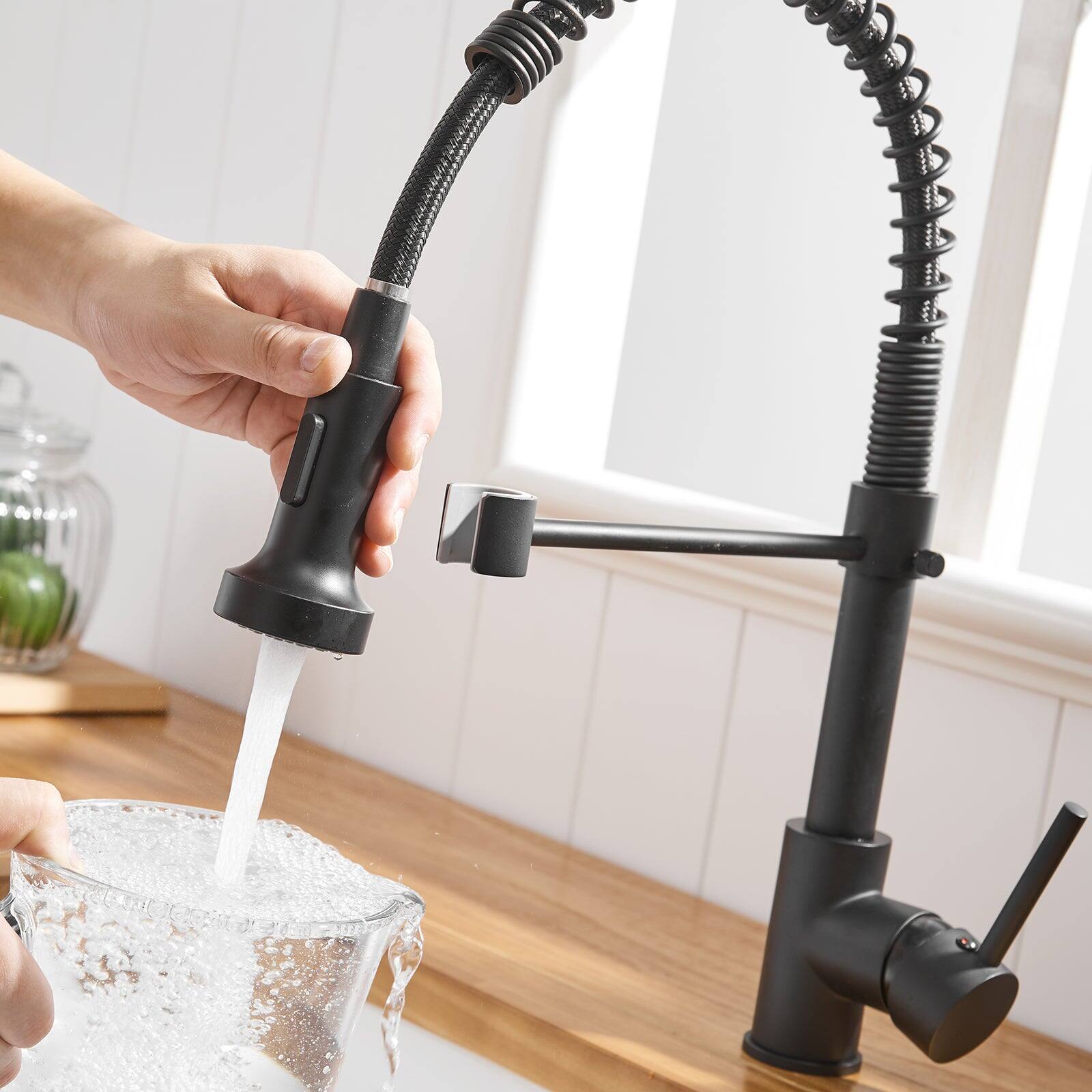 Alt View 4. Boyel Living - Black Stainless Steel Single Handle Pull Down Sprayer Kitchen Faucet - Black.