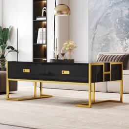 GOODSILO - Modern Rectangular Coffee Table with Drawers and Metallic Base - Black+Gold