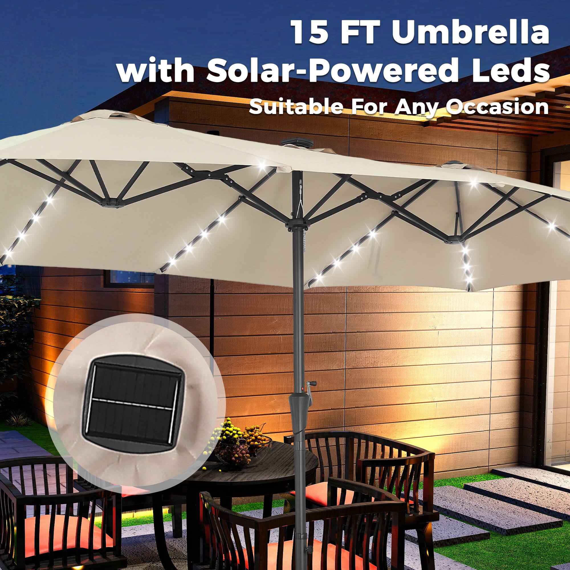 15 FT Umbrella with Solar-Powered Leds Suitable For Any Occasion