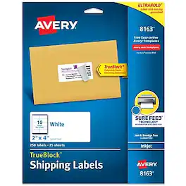 Avery - TrueBlock Inkjet Shipping Labels, 2" x 4", 250 Labels/Pack - Matte White