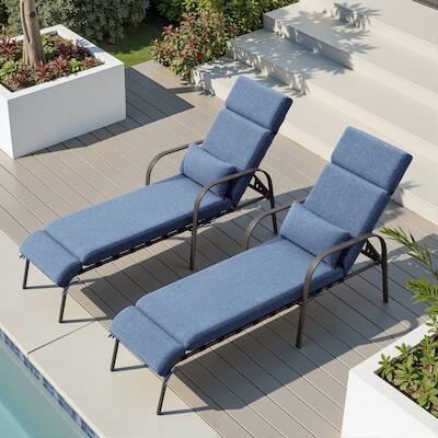 Alt View 5. Crestlive Products - Crestlive Products Brown Metal Frame Stationary Chaise Lounge Chair Dark Blue Cushioned Seat - Dark Blue.