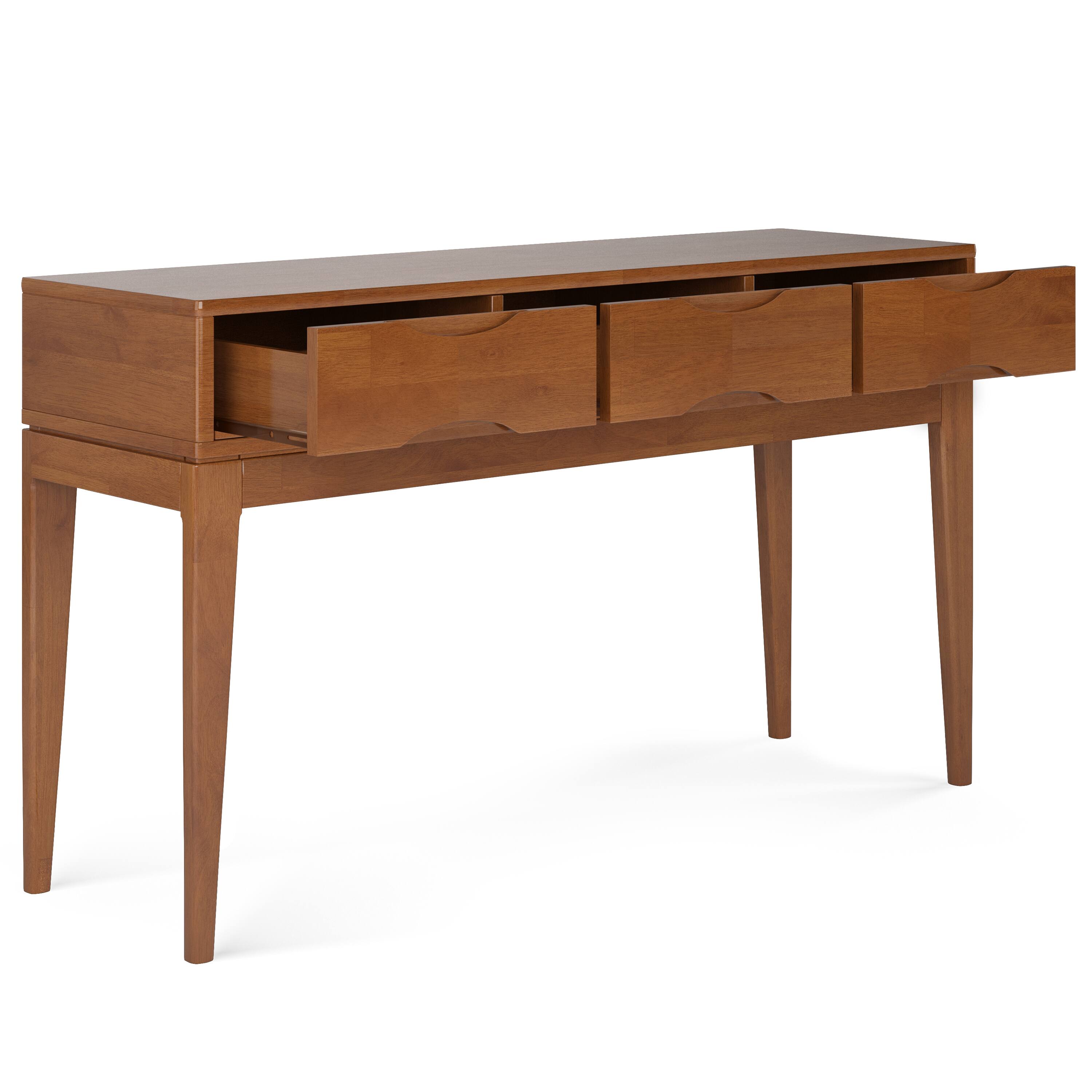 Back. Simpli Home - Simpli Home Harper 54 inch Wide Solid Wood Console Sofa Table in Teak Brown - Teak Brown.