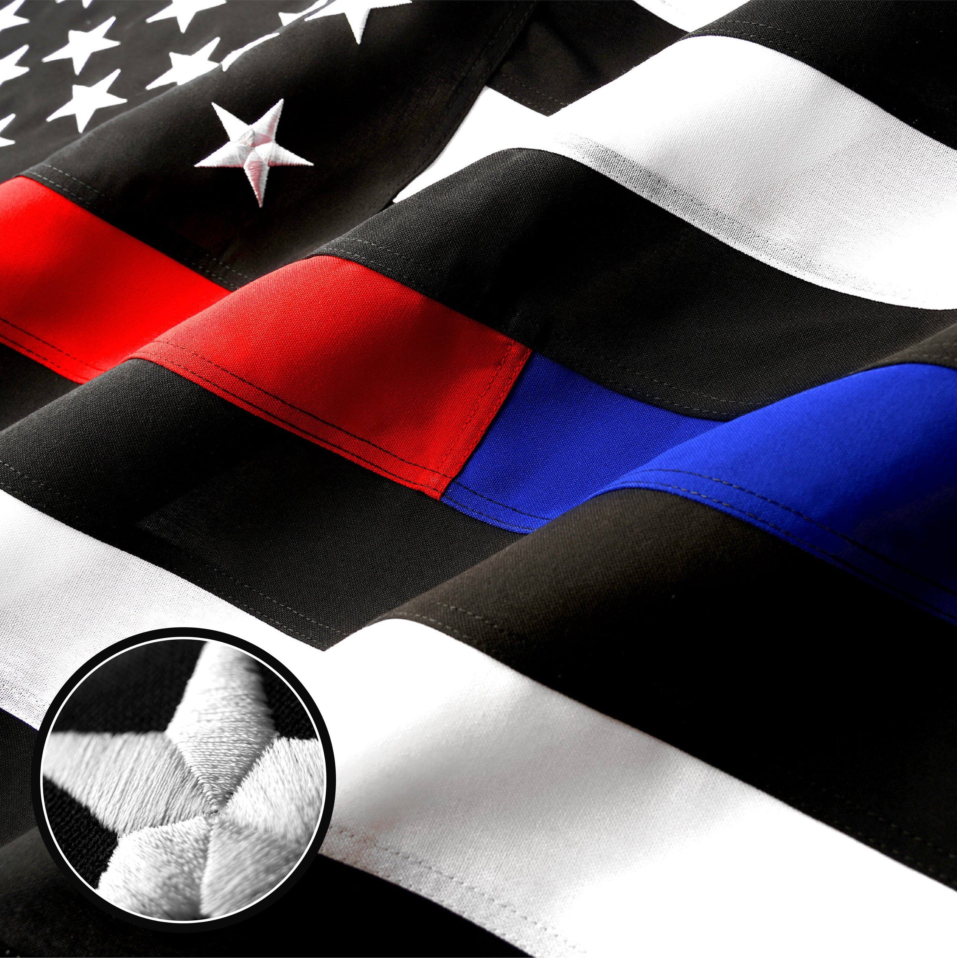 Angle. G128 - Thin Line Police & Firefighter 2x3 ft Heavy-Duty 220GSM Spun Polyester Flag with Brass Grommets - Assorted Colors.