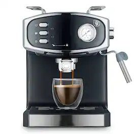Plum Chef - 20-Bar Semi-Automatic Espresso Machine with Milk Frother, Pressure Gauge, 1.5L Water Tank, ESE Pod Compatible - Black