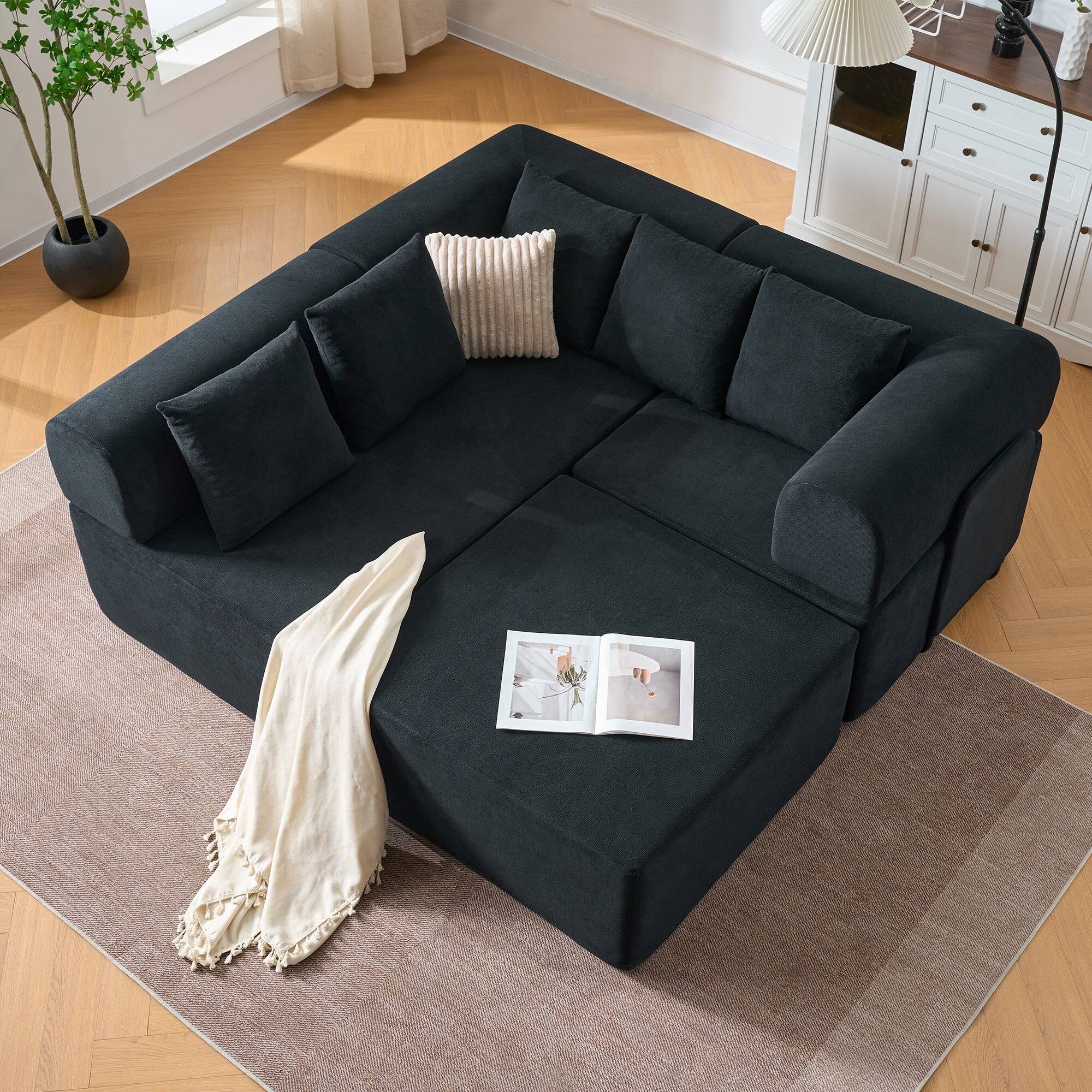 Alt View 2. Boyel Living - Compressed Modular Black Velvet Sofa No Assembly Required 4-Seat - Black.