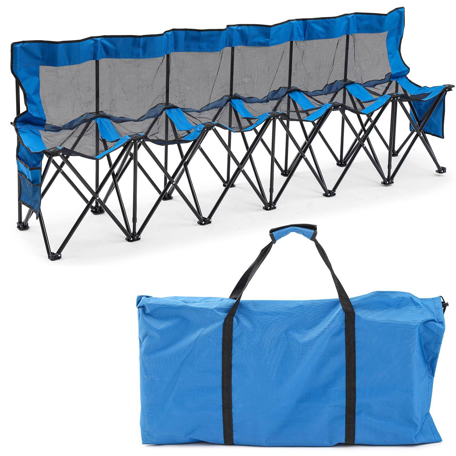 JETRANSPORT - 6 Seats Folding Soccer Bench Chair Portable Team Sports Sideline For Football Camp Travel Events Outdoor - Blue 6 Seats Mesh Seat and Back