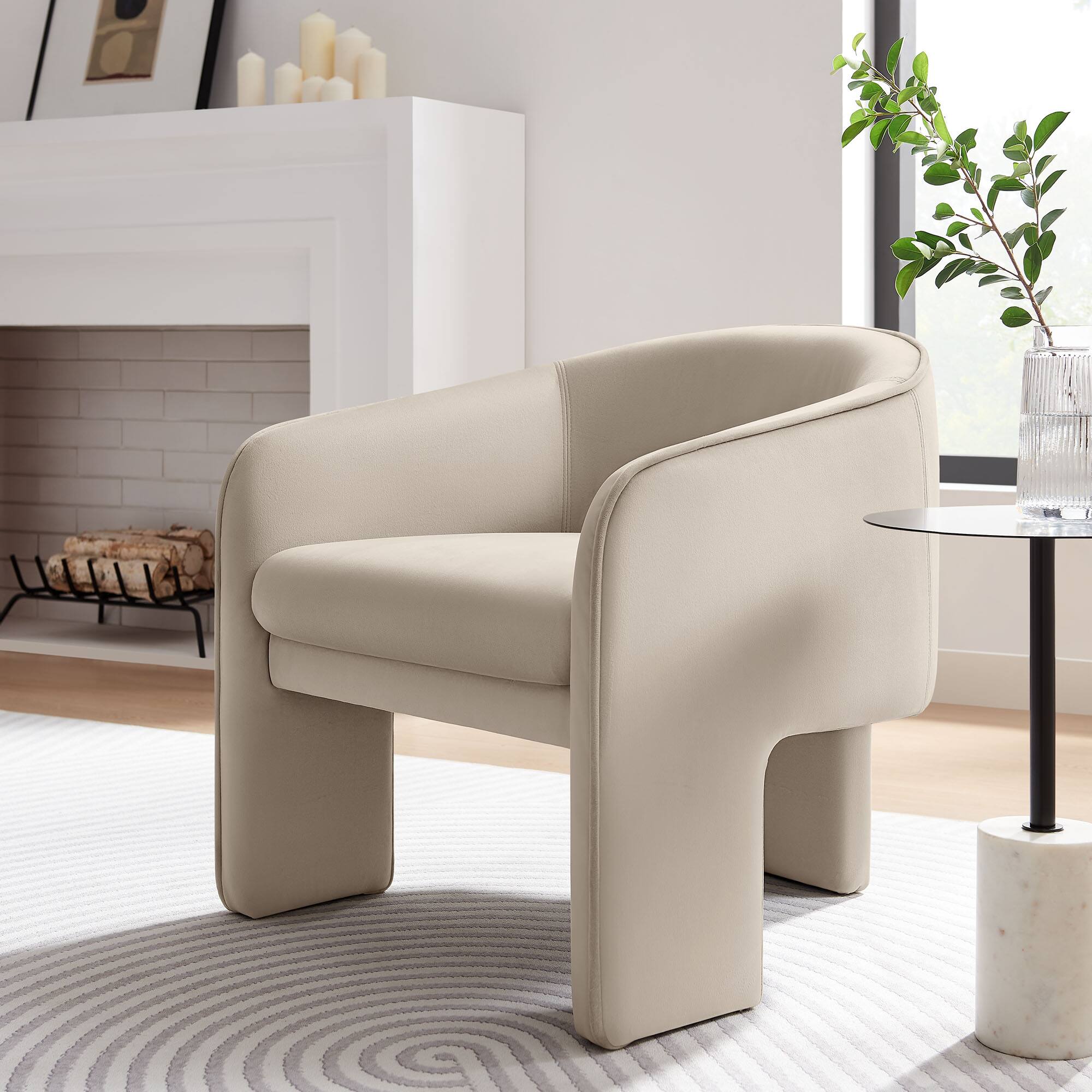 Alt View 4. Modway - Greer Performance Velvet Upholstered Accent Armchair by Modway - White.
