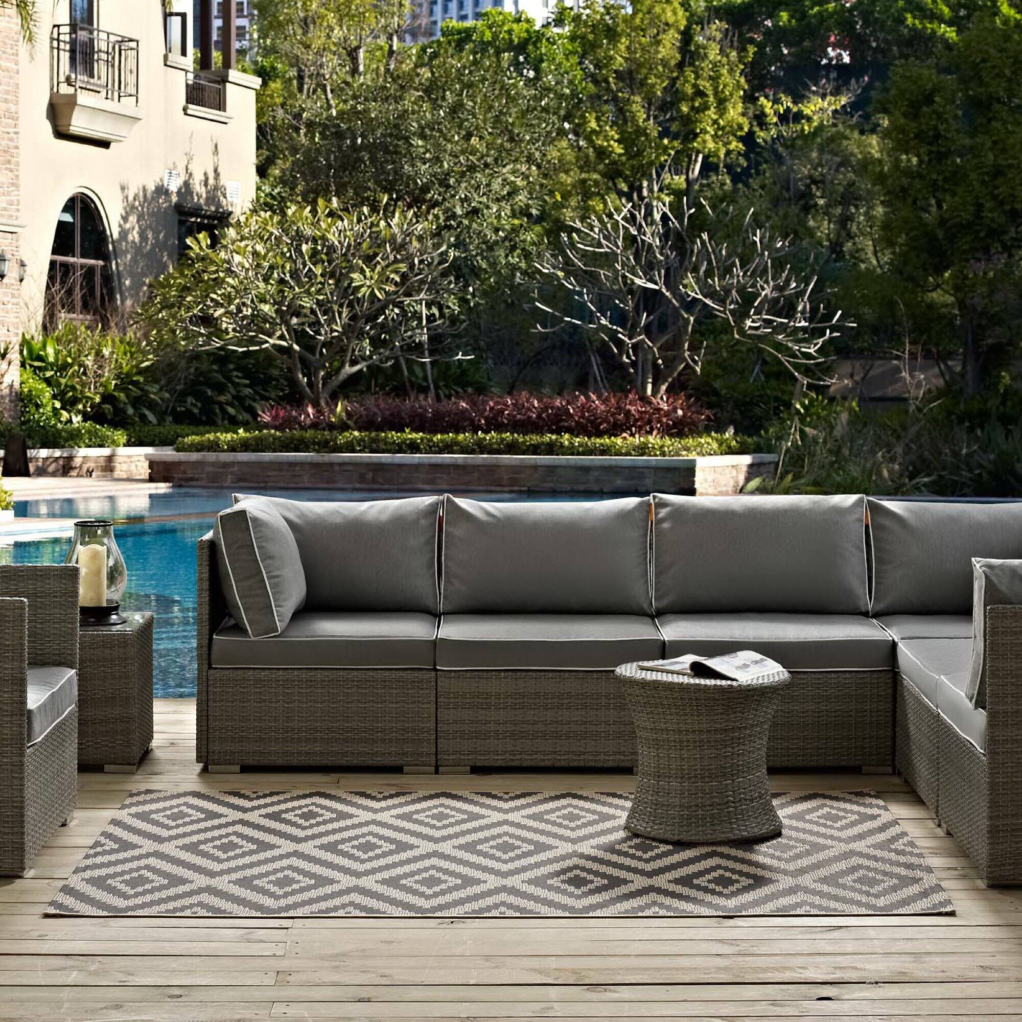 Left. Modway - Jagged Geometric Diamond Trellis Indoor and Outdoor Area Rug - Gray and Beige.