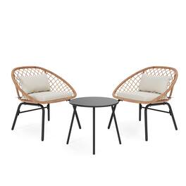Yardgrace - outdoor 3 piece bistro set Rattan Chair Modern Woven Armchairs Neutral wicker bistro table Design - Beige