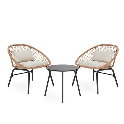 Front. Yardgrace - Yardgrace outdoor 3 piece bistro set Rattan Chair Modern Woven Armchairs Neutral Beige wicker bistro table Design - Beige.