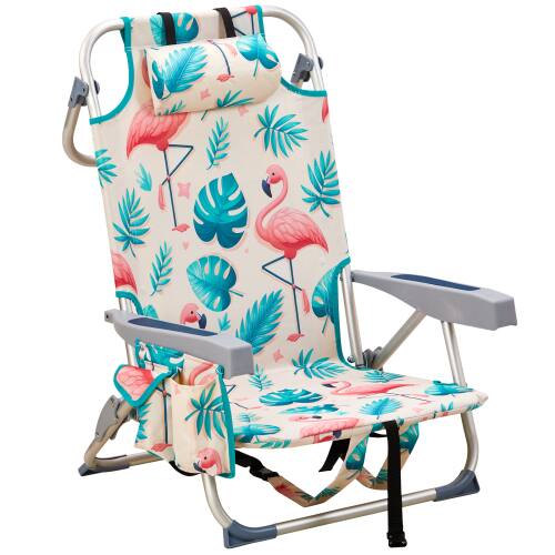 Front. Winado - Backpack Beach Camping Chair Folding Adjustable Heavy Duty Aluminum with Cup Holder, Towel Bar for Outdoor Beach Camping - Flamingo.